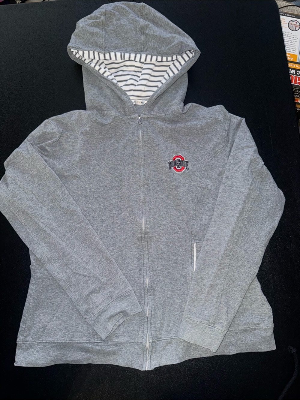 Cutter & Buck ohio state Gray Hooded Zip-Up Jacket with Striped Hood Lining